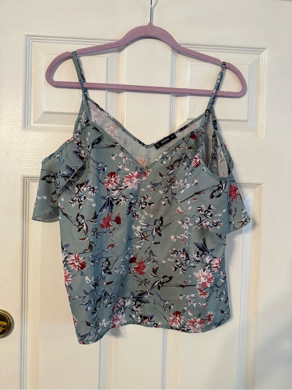 SHEIN Sage Green Floral Cold-Shoulder Camisole